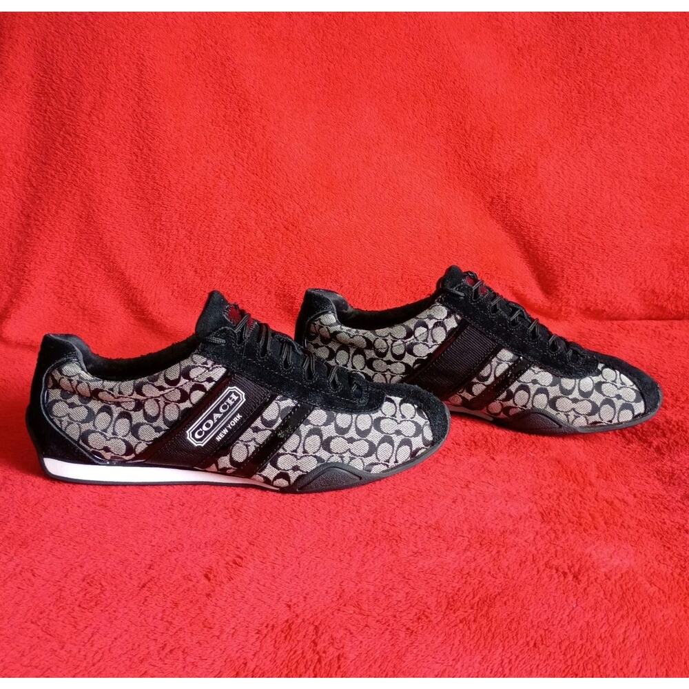 Coach Remonna Canvas Sneakers Womens 10M Signature C Logo Black Smoke Suede